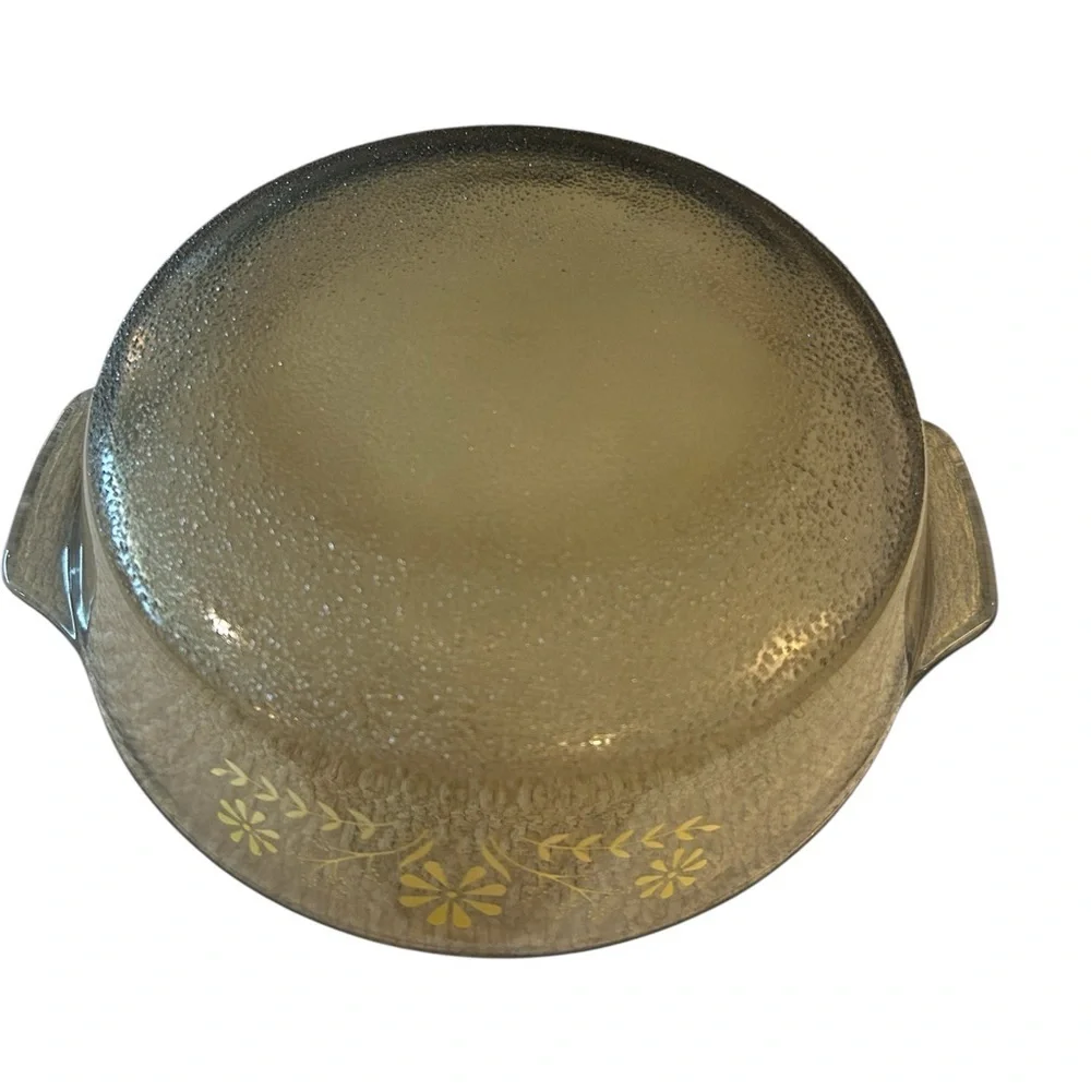 Glassbake Amber Glass Casserole Dish‎ - Yellow Floral vintage